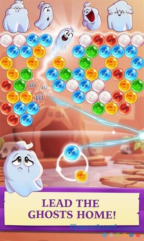 Dẫn dắt hồn ma về đến nhà trong game bắn bóng Bubble Witch 3 Saga miễn phí cho máy tính và Windows Phone