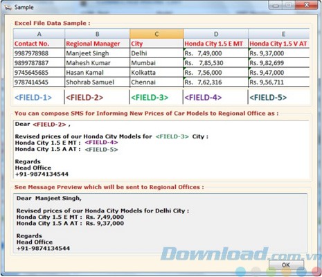 Giao diện của Bulk SMS Sender