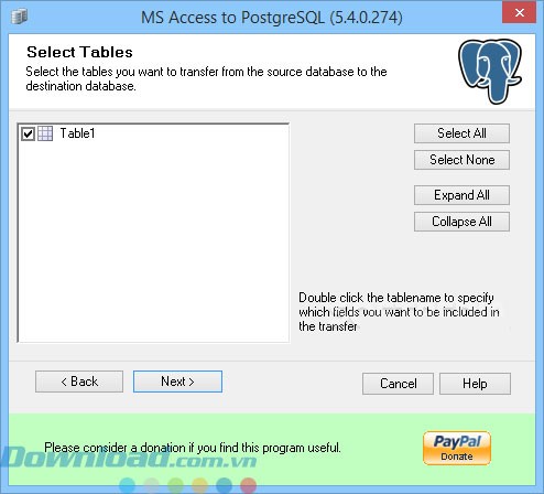 Chọn bảng dữ liệu