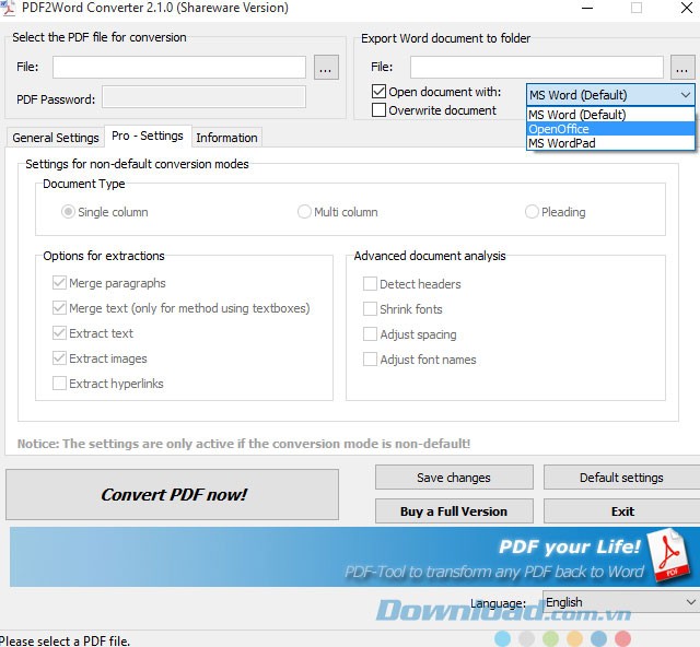 Chọn định dạng file đầu ra