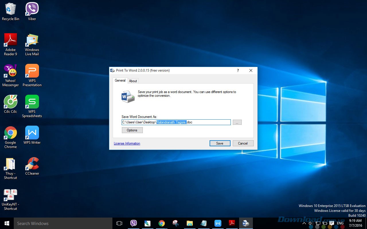 Giao diện phần mềm Print to Word