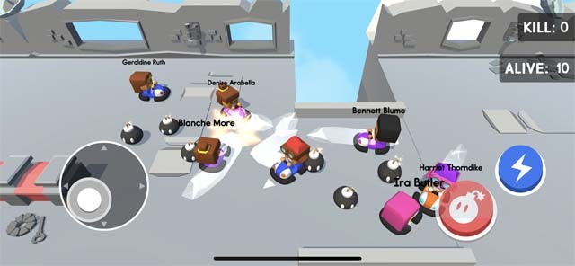 Sử dụng bom và nitro để loại bỏ đối thủ trong Bumper Kart.io