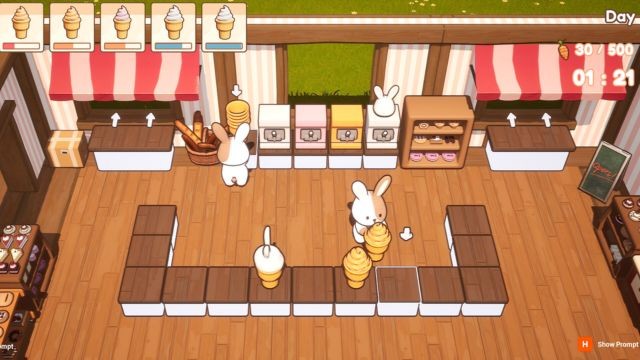 Nướng bánh và phục vụ khách hàng trong tiệm bánh BunnyBakery dễ thương