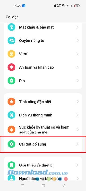 Ấn vào mục Cài đặt bổ sung