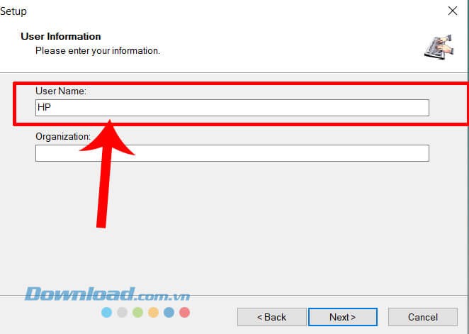 Nhập tên sử dụng phần mềm vào ô User name