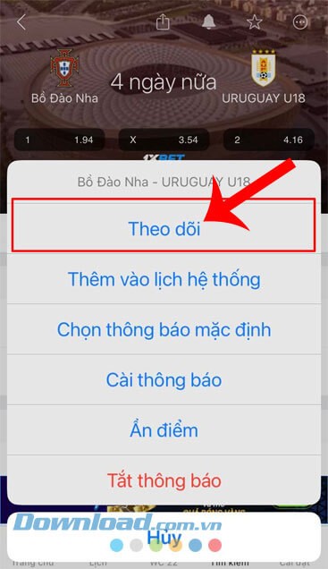 Ấn vào mục Theo dõi