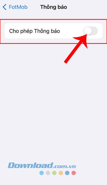 Gạt và bật công tắc tại mục Cho phép Thông báo