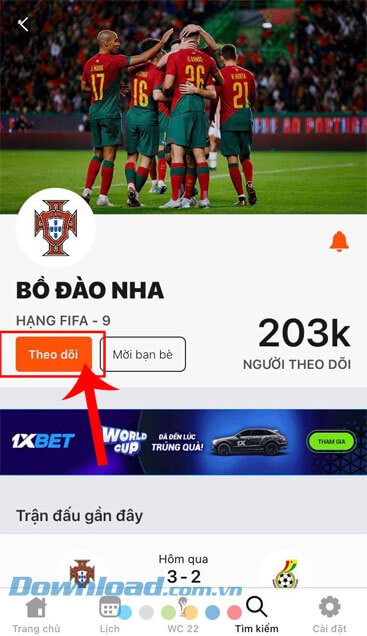 Ấn vào nút Theo dõi