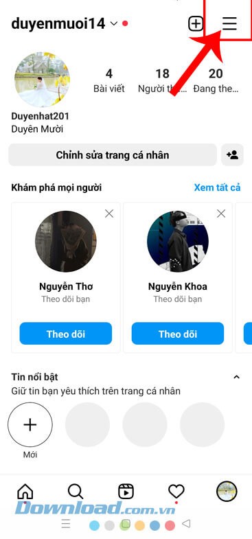 Ấn vào biểu tượng ba dấu gạch ngang