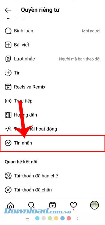 Ấn vào mục Tin nhắn