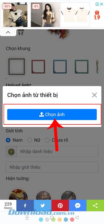 Tiếp tục, chạm vào nút Chọn ảnh.