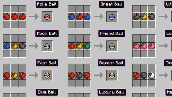Hướng dẫn chế tạo PokéBall trong Pixelmon Minecraft
