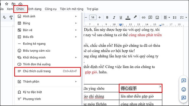 Cách chèn chú thích cuối trang trong Google Docs