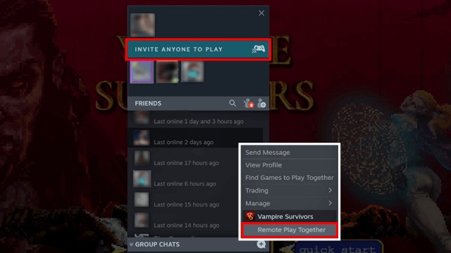 Vampire Survivors trực tuyến qua Steam Remote Play