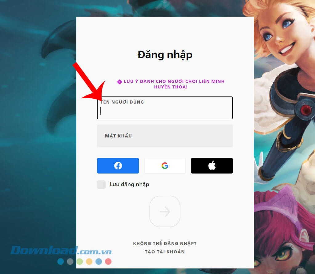 Đăng nhập tài khoản Riot Game của mình