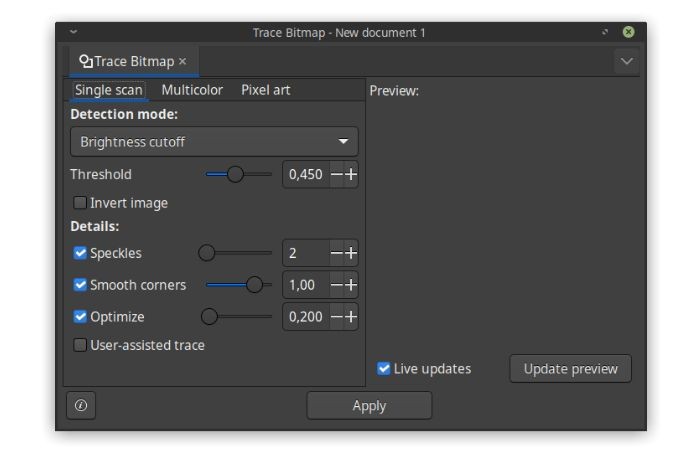 Giao diện Trace Bitmap trong Inkscape
