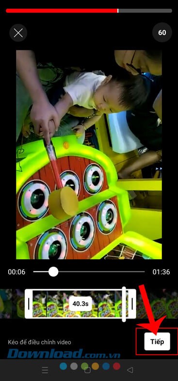 Chạm vào nút Tiếp