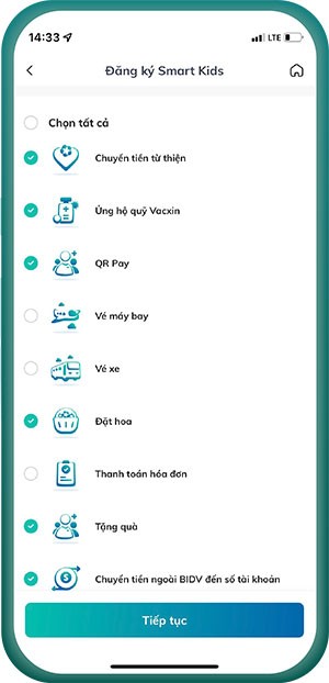 Một số tính năng nổi bật của BIDV Smart Kids