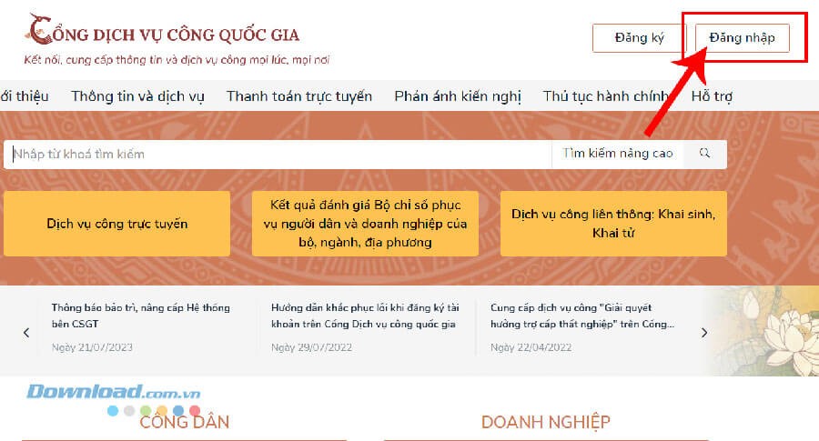 Nhấn vào nút Đăng Nhập.