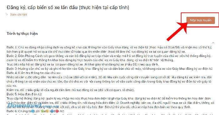 Nhấn vào nút Nộp trực tuyến