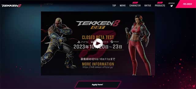 Giao diện trang đăng ký trải nghiệm Tekken 8 Closed Beta Test