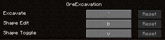 Các phím tắt sử dụng mod khai thác quặng