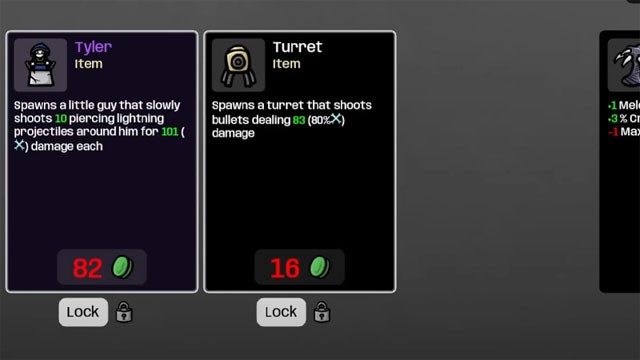 Sau mỗi lượt chiến đấu, shop sẽ giới thiệu 4 vũ khí để bạn lựa chọn và mua