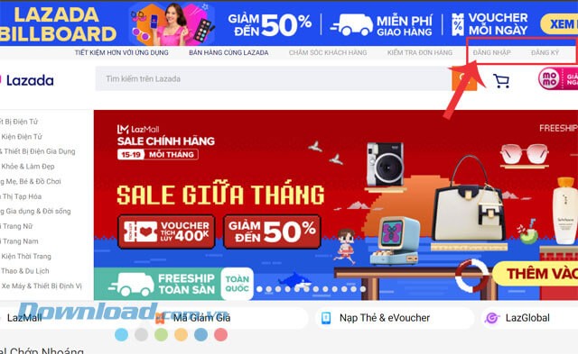 Click chuột vào mục Đăng nhập