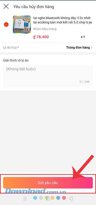 Ấn vào nút Gửi yêu cầu