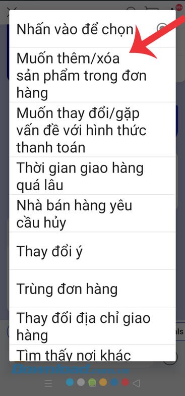 Chọn lý do mà bạn muốn hủy đơn hàng