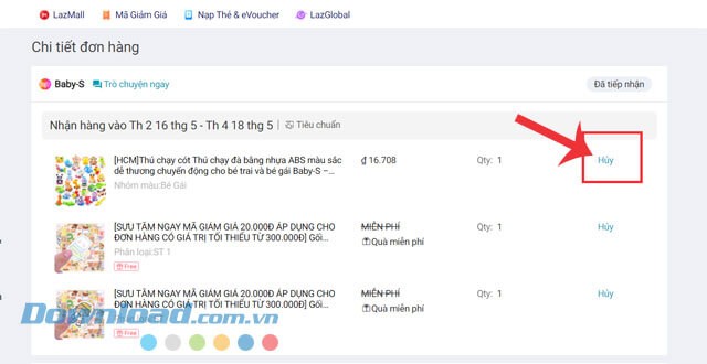 Click chuột vào nút Hủy