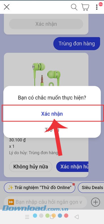 Nhấn vào nút Xác nhận