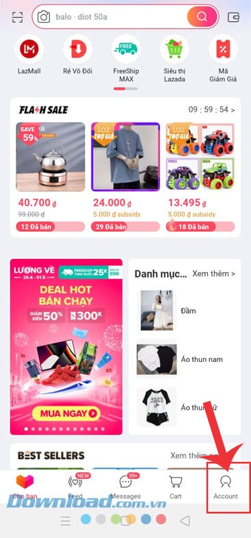 Ấn vào biểu tượng tài khoản