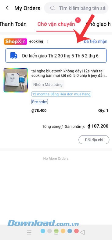 Chạm vào đơn hàng