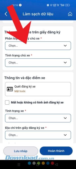 Điền thông tin chủ xe trên đăng ký và thông tin, đặc điểm xe