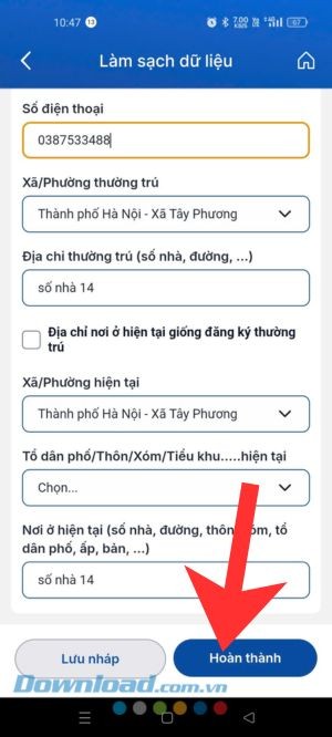 Nhấn vào nút Hoàn thành