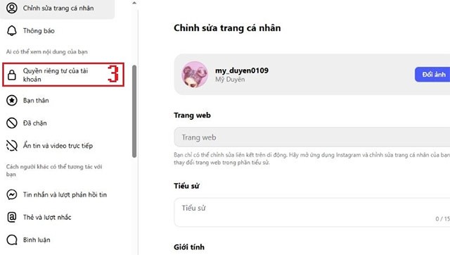 Quyền riêng tư của tài khoản