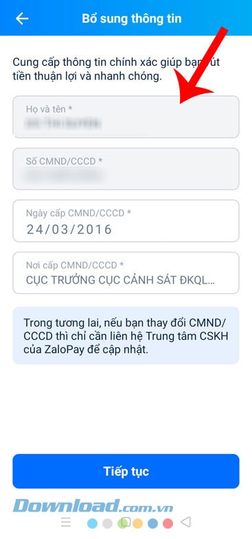 Nhập thông tin cá nhân