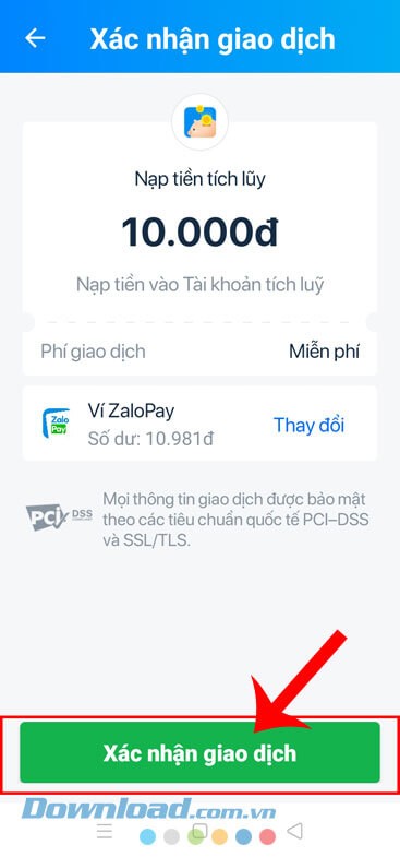 Nhấn vào nút Xác nhận giao dịch