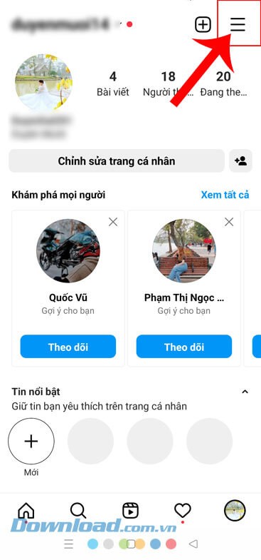 Ấn vào biểu tượng ba dấu gạch ngang