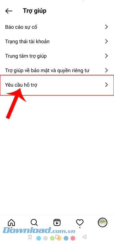 Ấn vào mục Yêu cầu hỗ trợ
