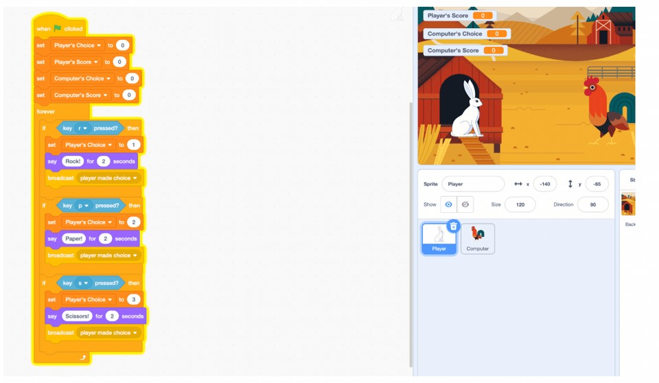 Scratch lập trình game Oẳn tù tì