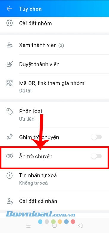 Nhấn vào mục Ẩn trò chuyện