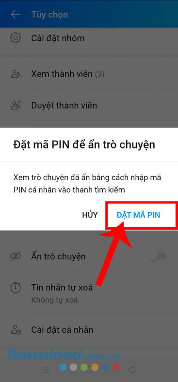 Nhấn vào nút Đặt mã PIN