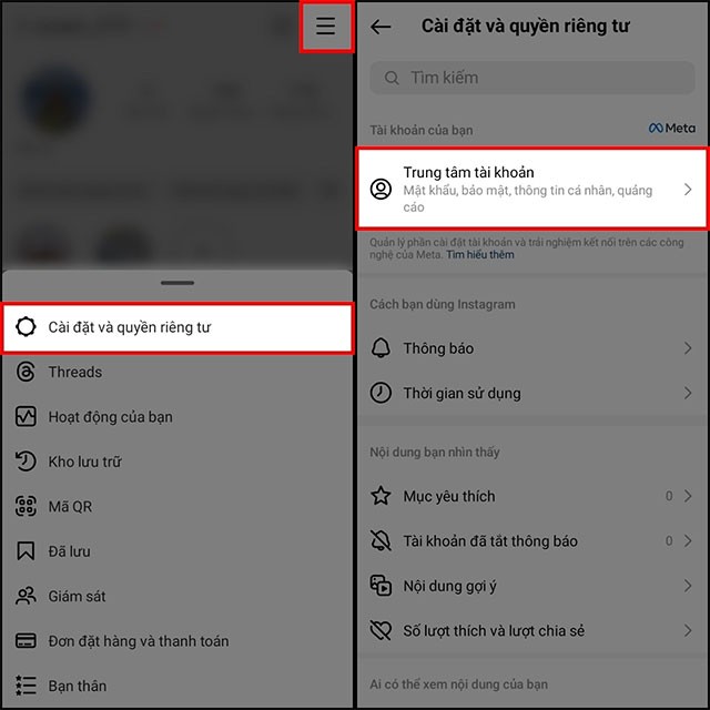 Cài đặt và quyền riêng tư