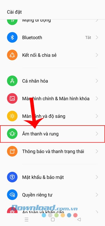Ấn vào mục Âm thanh và rung