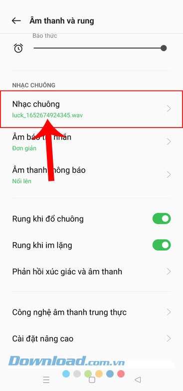 Chạm vào mục Nhạc chuông