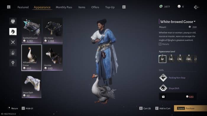 Người chơi có thể mua thú cưỡi là ngỗng trong Where Winds Meet