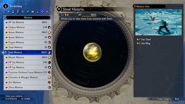 Trang bị Materia cho nhân vật trong khi chiến đấu để nâng cấp nó