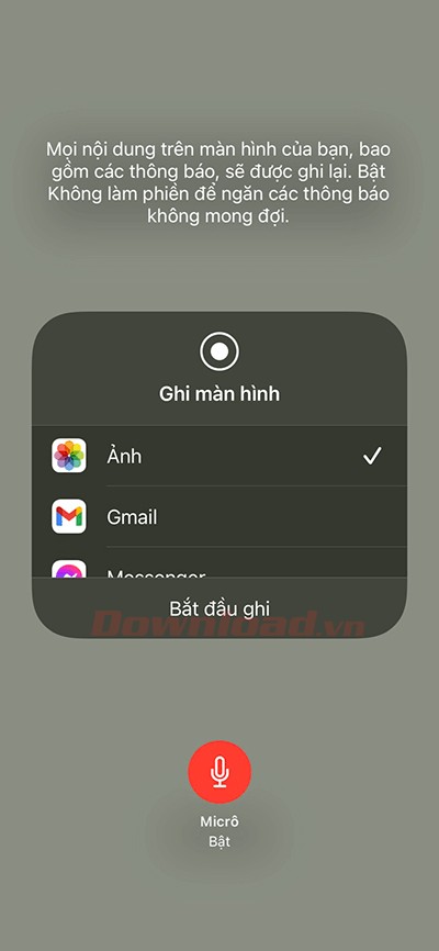 Trung tâm điều khiển ghi âm Microphone iPhone